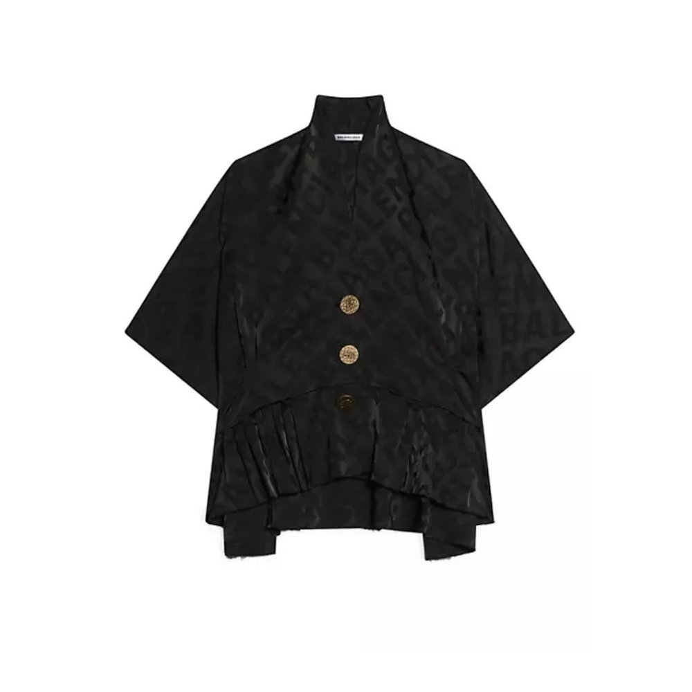 Balenciaga Large Allover Logo Oversize V-Neck Blouse